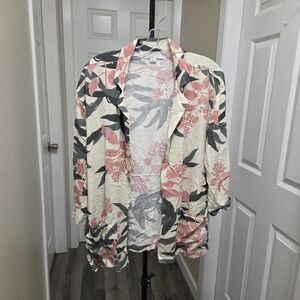 O'Neill 100% Viscose Floral Kimono Pink and Green Blazer Light Jacket